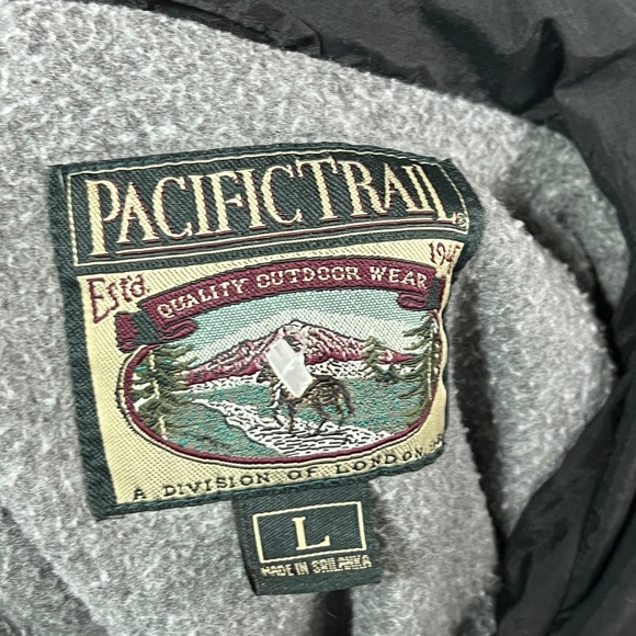 Vintage Mens Large Black Green Fleece Lined Hooded Bomber Jacket Pacific Trail - Picture 8 of 8